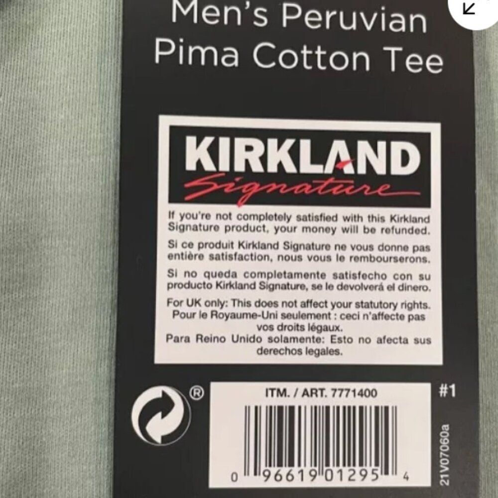 Kirkland Signature Men's Peruvian Prima Cotton Tee Sage Green Small - Picture 4 of 5
